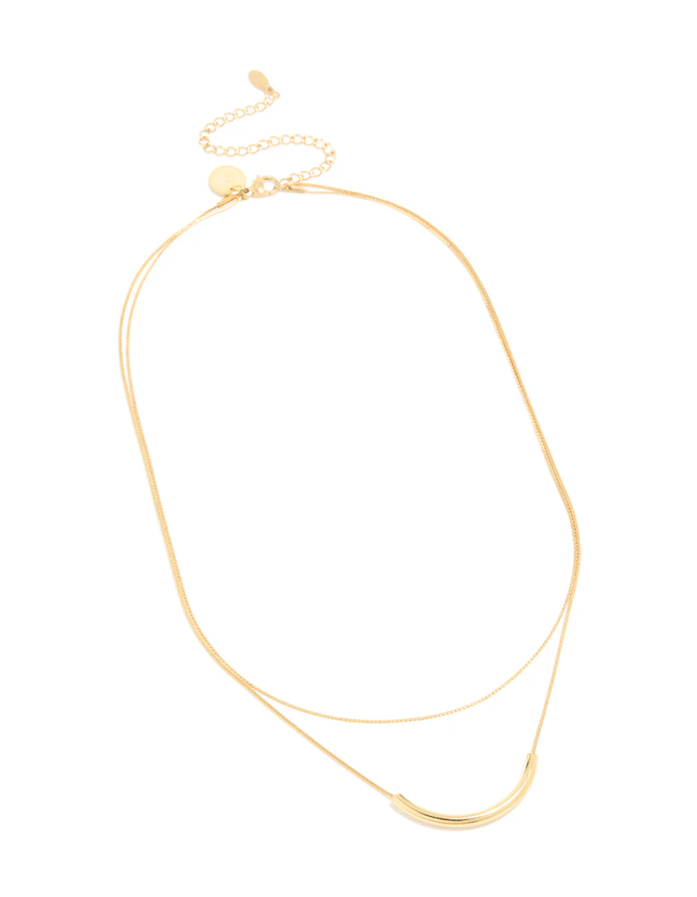 Waterproof Gold Plated Stainless Steel Curved Bar & Chain Layered Necklace - Image 2