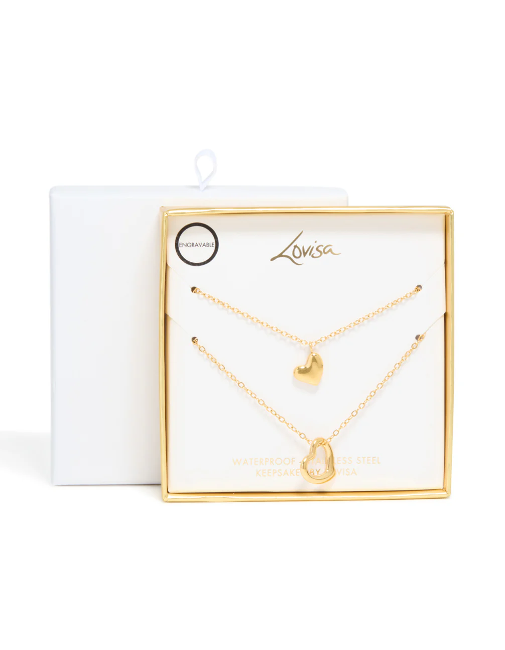 Waterproof Gold Plated Stainless Steel Cut Out Heart & Solid Heart Necklaces 2-Pack - Image 3