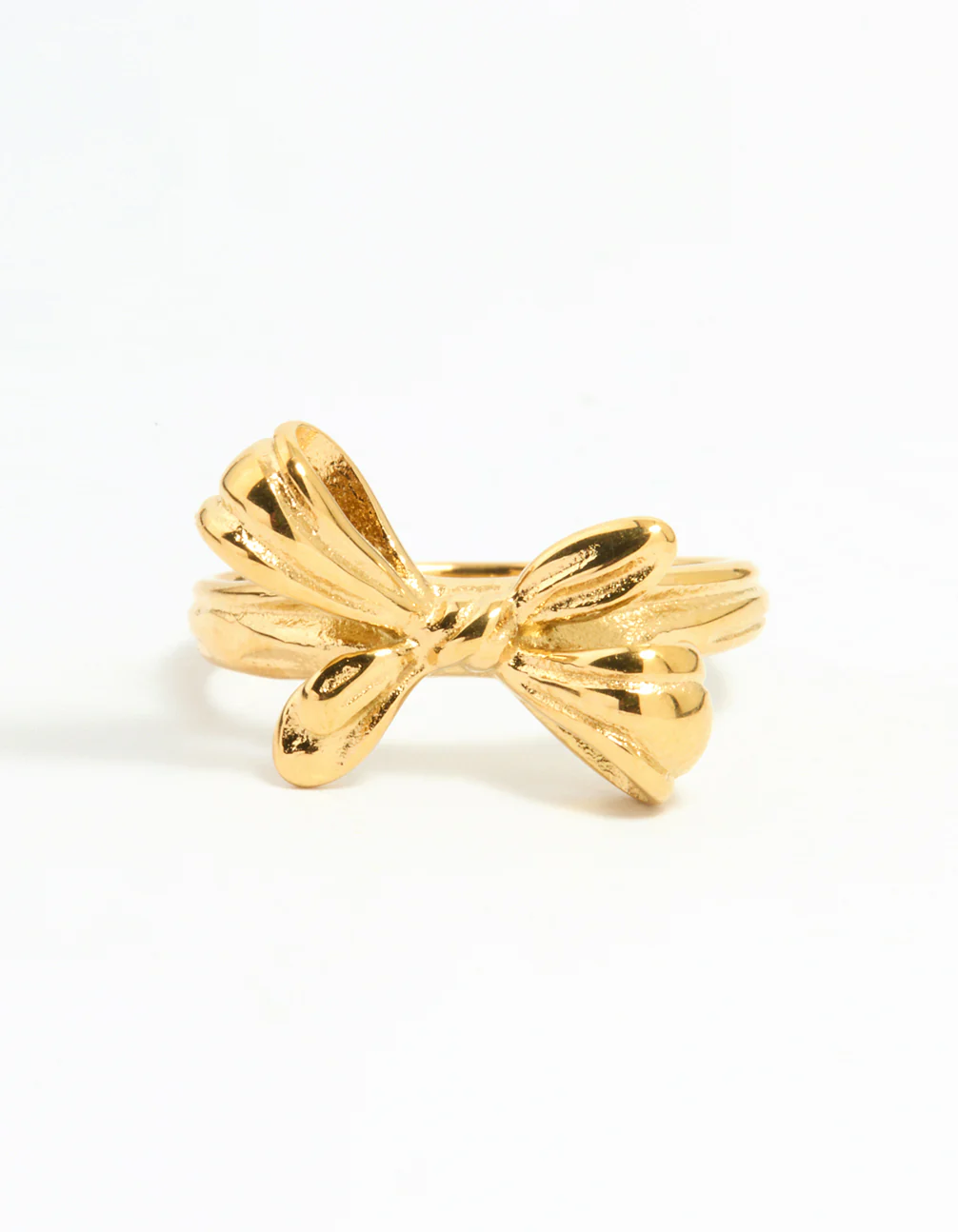 Waterproof Gold Plated Stainless Steel Dainty Bow Ring - Image 3