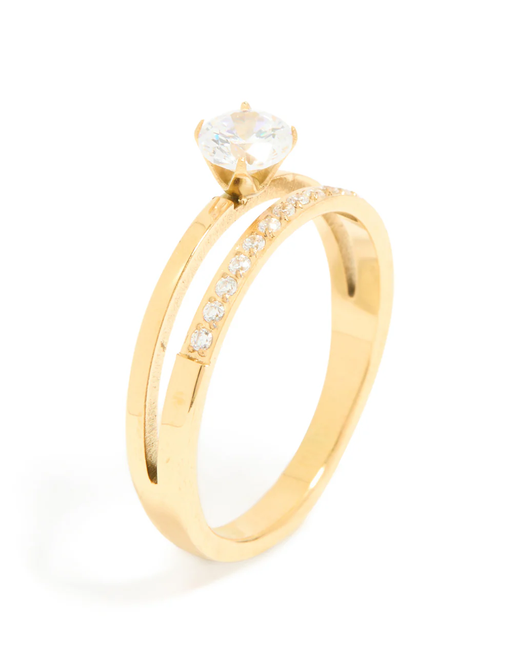 Waterproof Gold Plated Stainless Steel Dainty Cubic Zirconia Double Layered Ring - Image 2