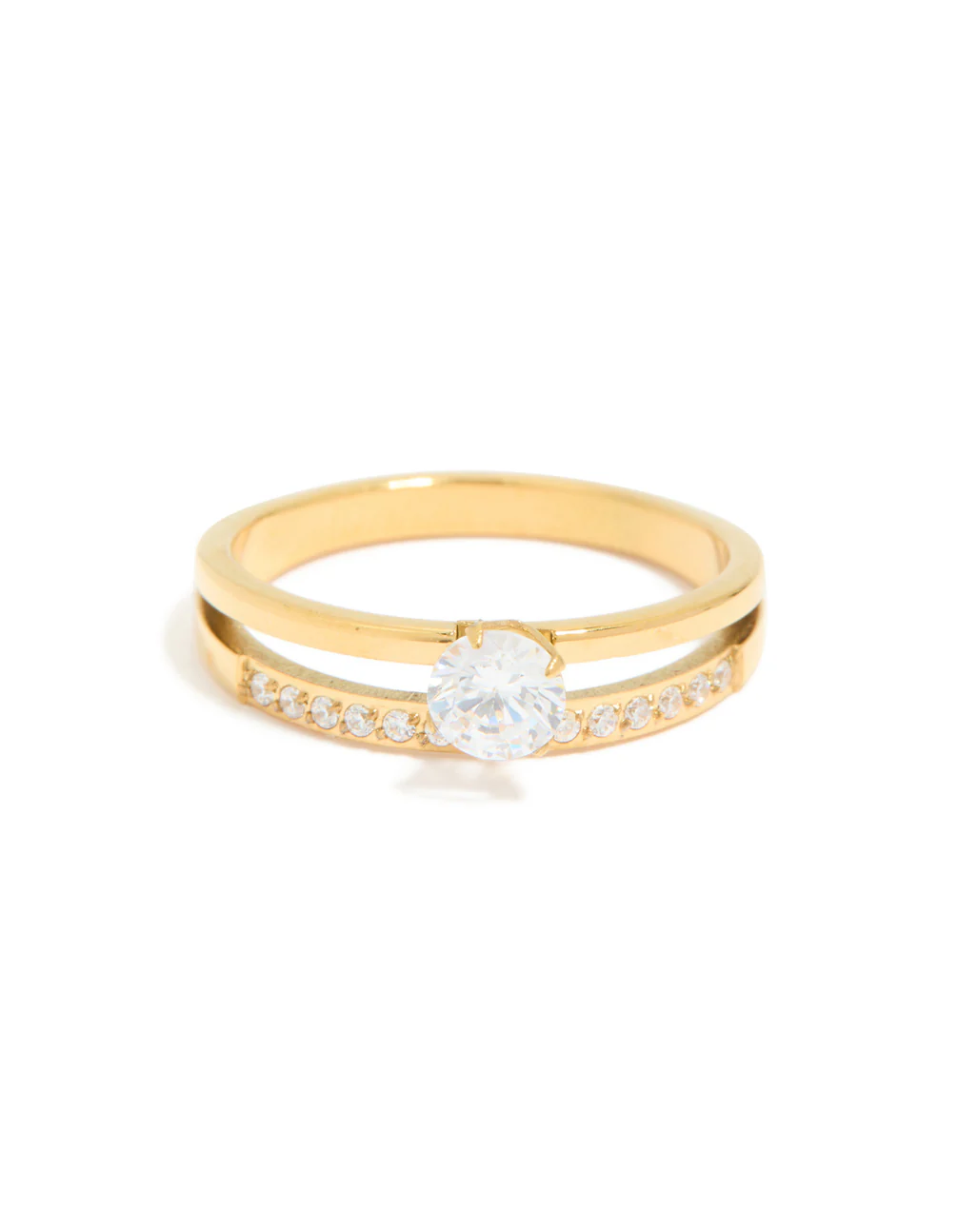Waterproof Gold Plated Stainless Steel Dainty Cubic Zirconia Double Layered Ring - Image 3