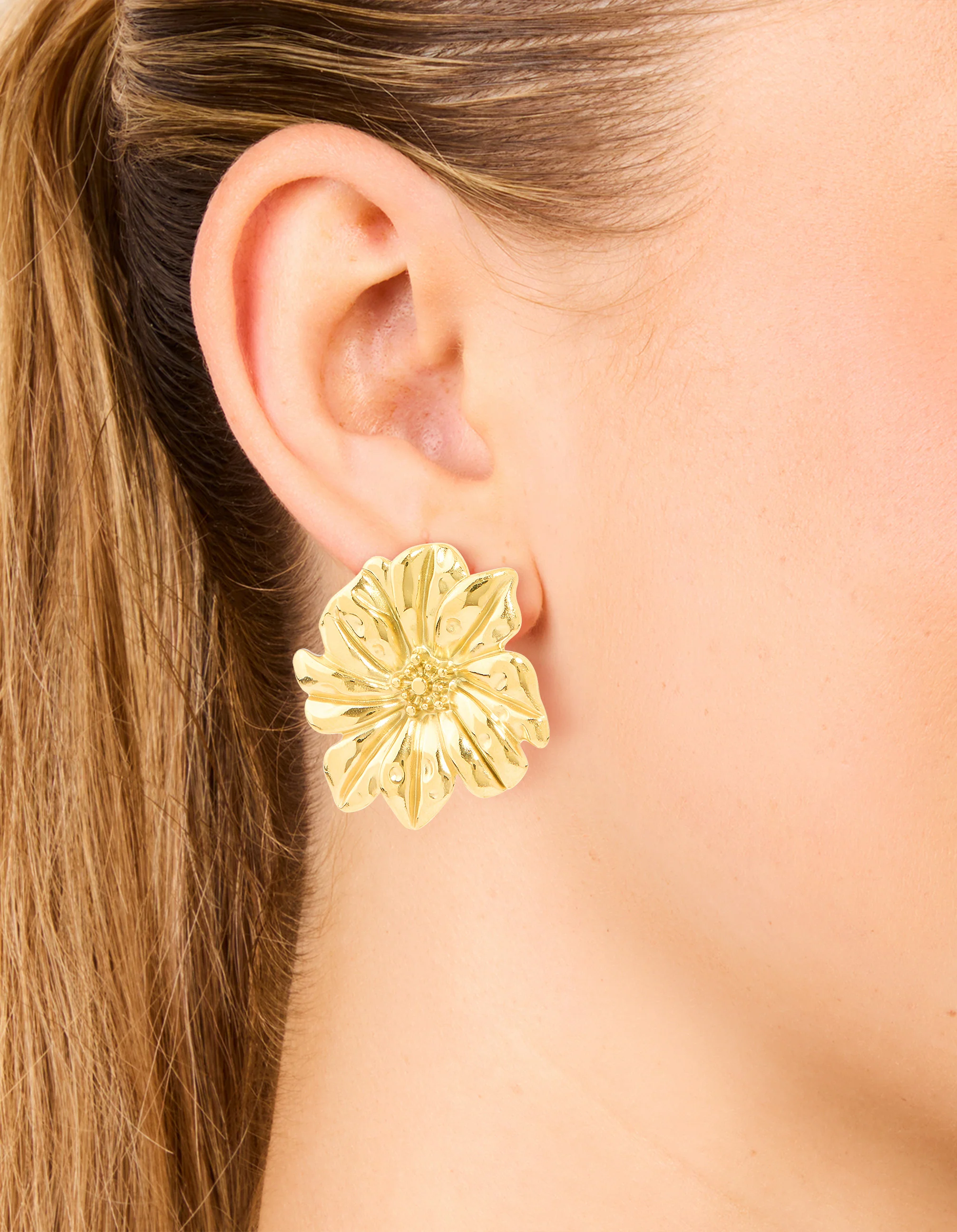 Waterproof Gold Plated Stainless Steel Daisy Petal Statement Earrings - Image 6
