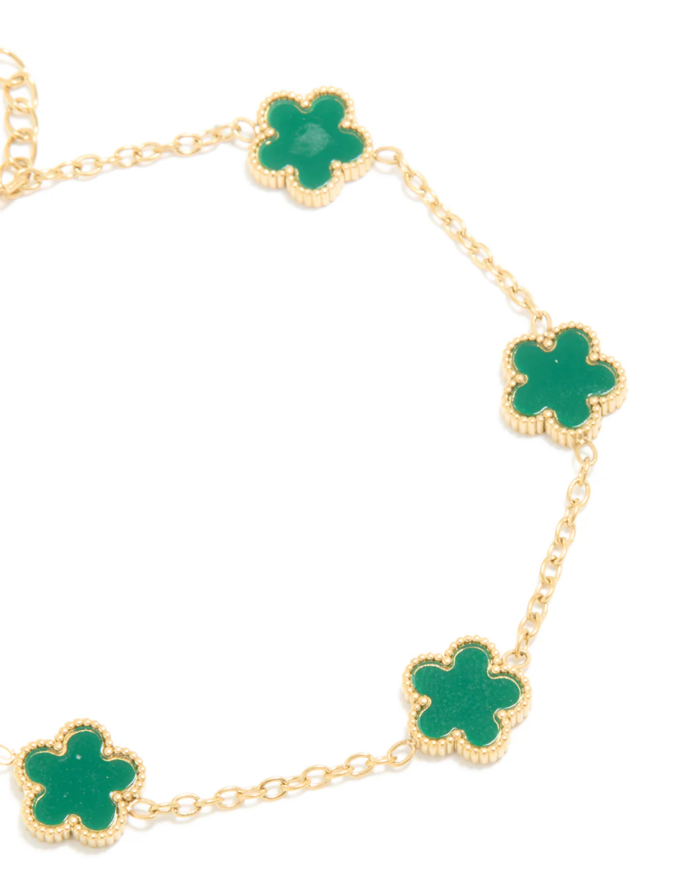 Waterproof Gold Plated Stainless Steel Dark Green Petal Flower Charm Bracelet - Image 4