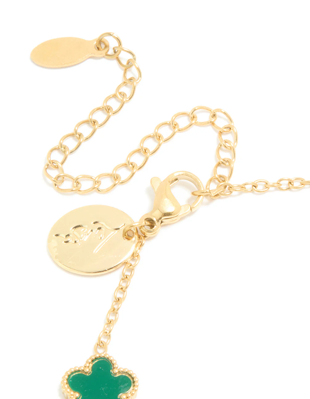 Waterproof Gold Plated Stainless Steel Dark Green Petal Flower Charm Bracelet - Image 5