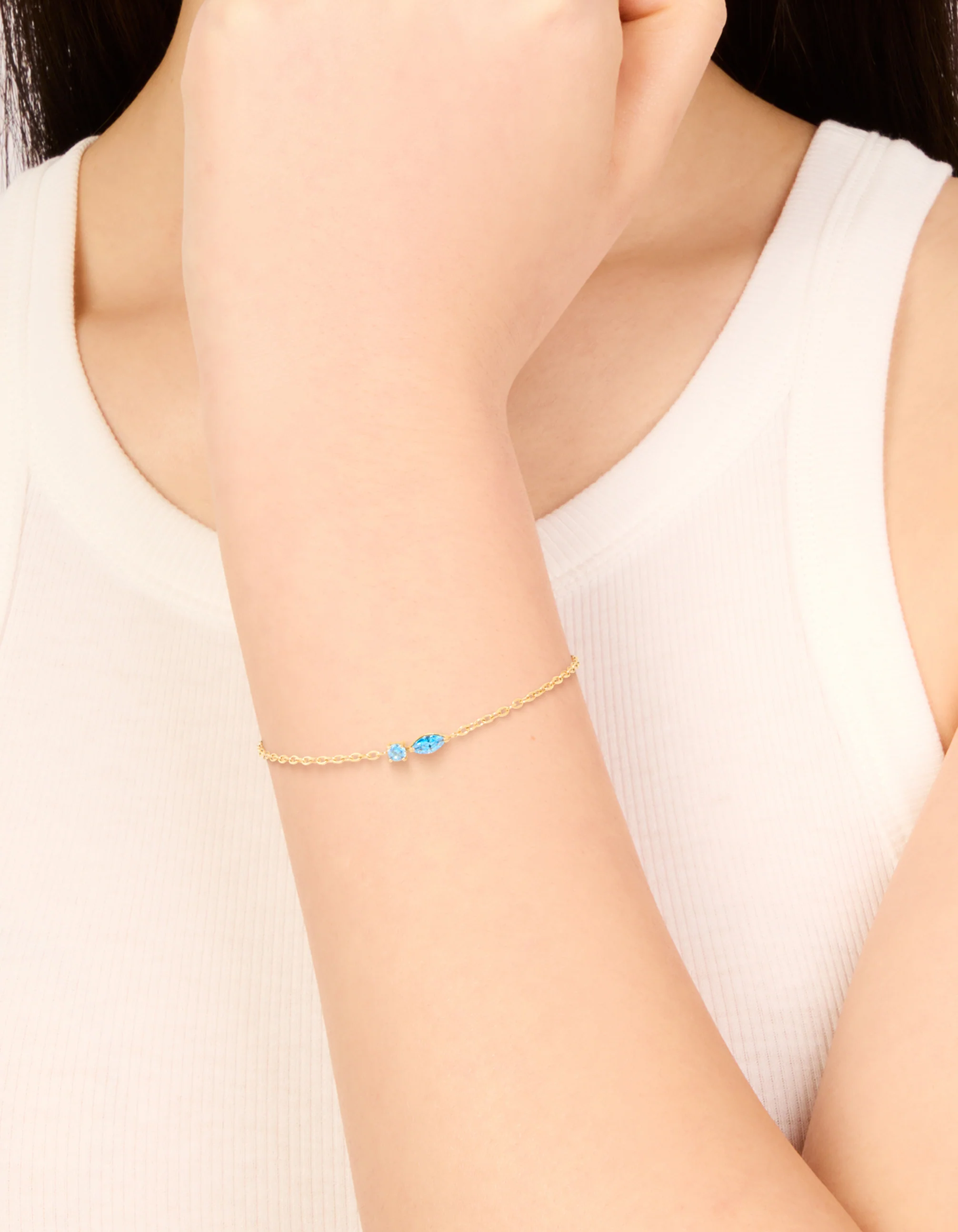 Waterproof Gold Plated Stainless Steel December Blue Cubic Zirconia Birthstone Bracelet - Image 2