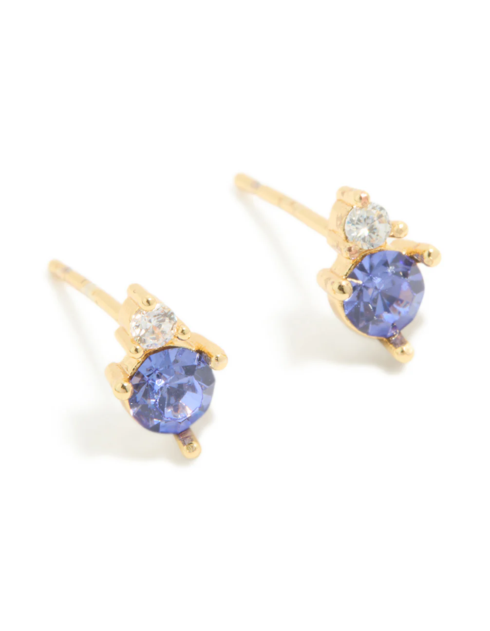Waterproof Gold Plated Stainless Steel December Cubic Zirconia Birthstone Duo Stud Earrings - Image 2