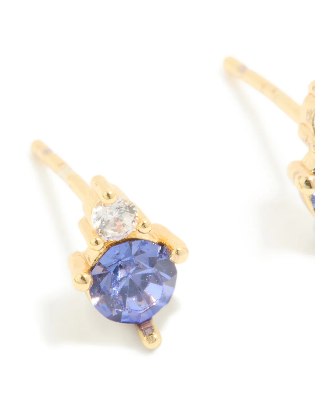 Waterproof Gold Plated Stainless Steel December Cubic Zirconia Birthstone Duo Stud Earrings - Image 4