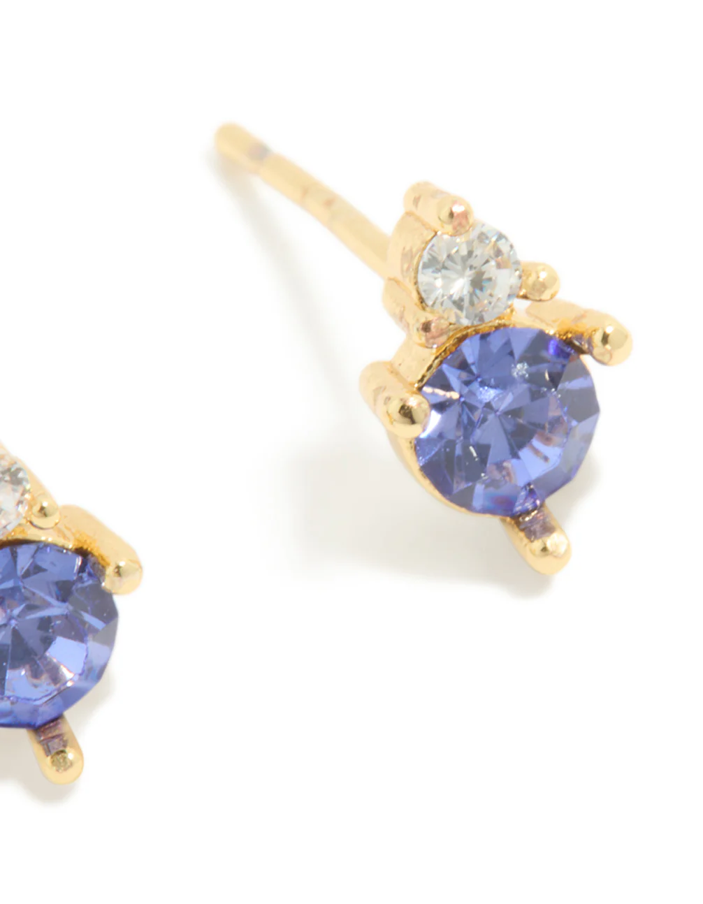 Waterproof Gold Plated Stainless Steel December Cubic Zirconia Birthstone Duo Stud Earrings - Image 5