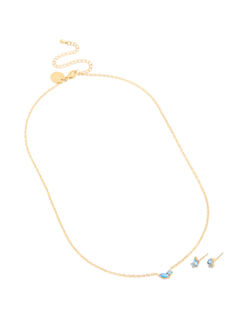 Waterproof Gold Plated Stainless Steel December Cubic Zirconia Blue Birthstone Necklace & Earrings Set - Image 2