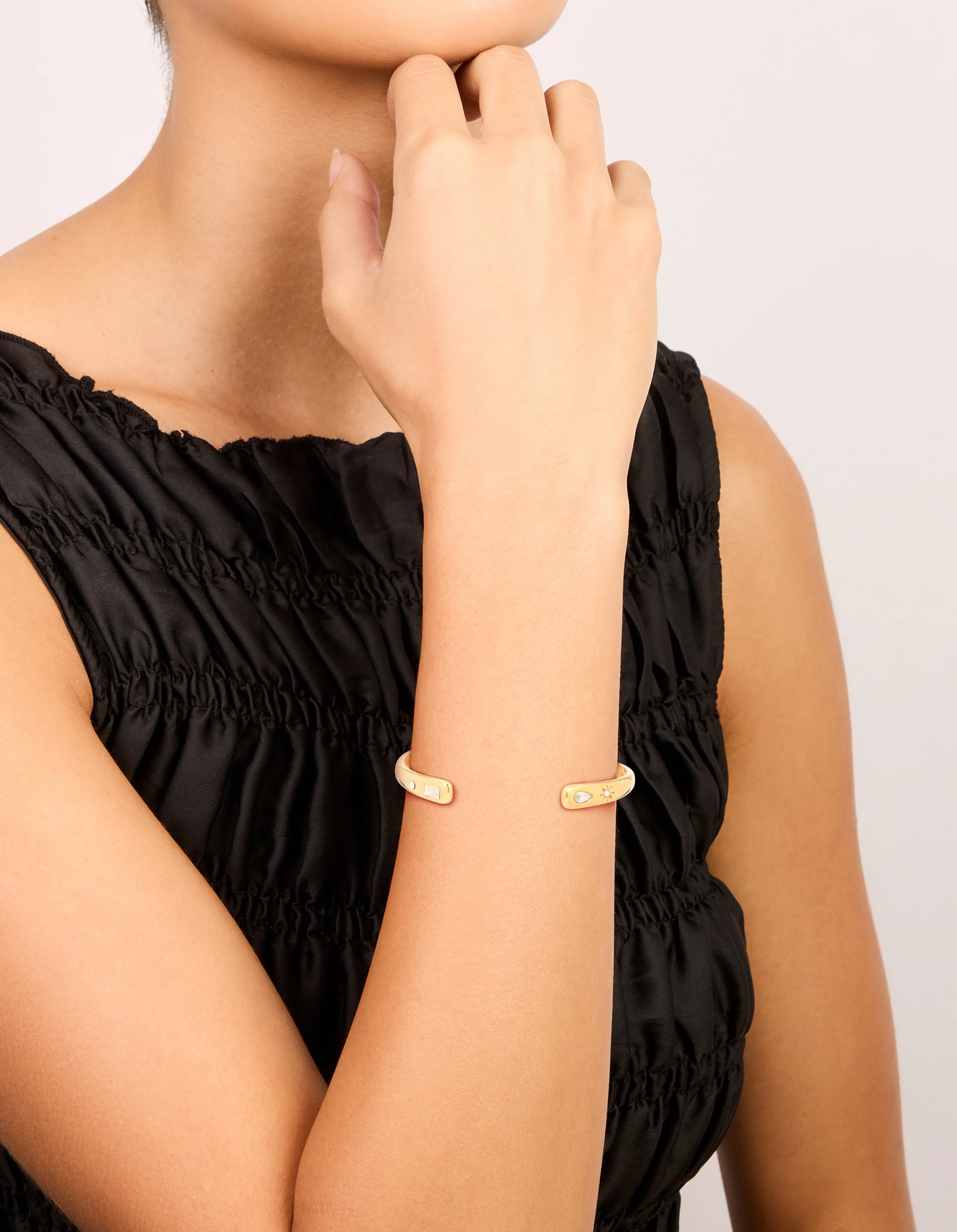 Waterproof Gold Plated Stainless Steel Diamante Celestial End Wrist Cuff - Image 4