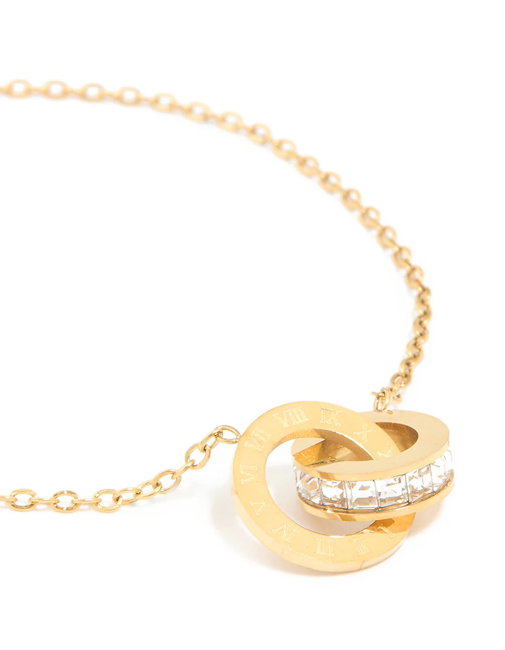 Waterproof Gold Plated Stainless Steel Diamante & Circle Link Chain Bracelet - Image 4