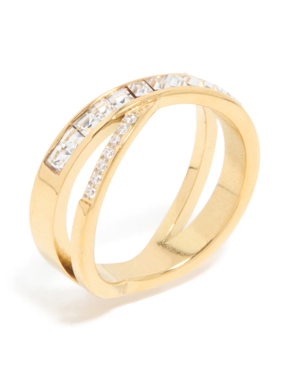 Waterproof Gold Plated Stainless Steel Diamante Cross Over Ring - Image 2