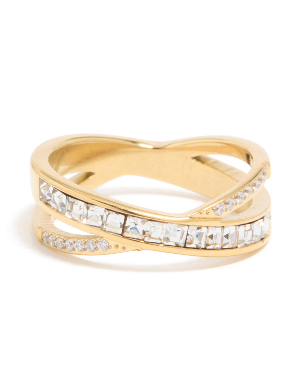 Waterproof Gold Plated Stainless Steel Diamante Cross Over Ring - Image 3