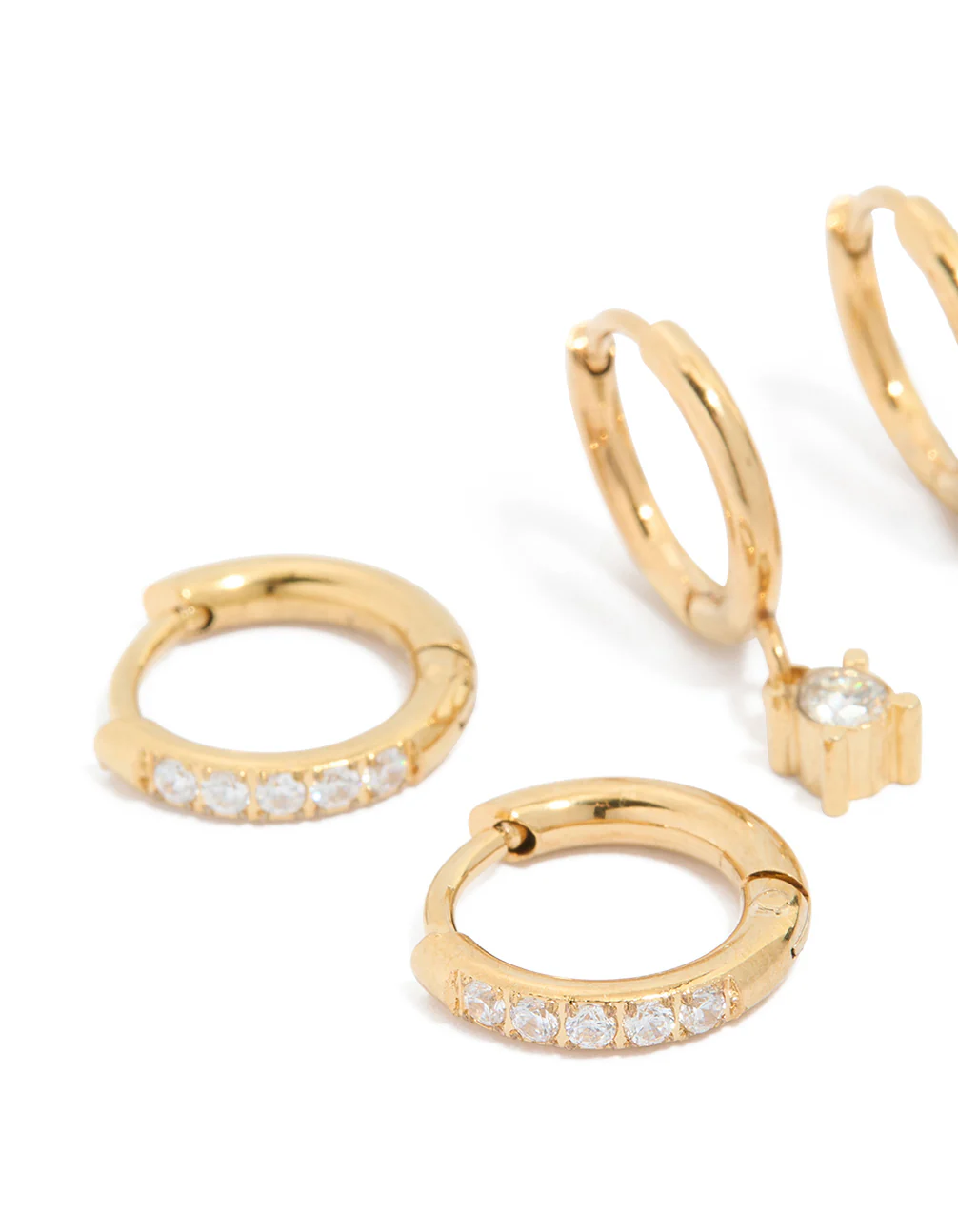 Waterproof Gold Plated Stainless Steel Diamante Earrings 3-Pack - Image 2