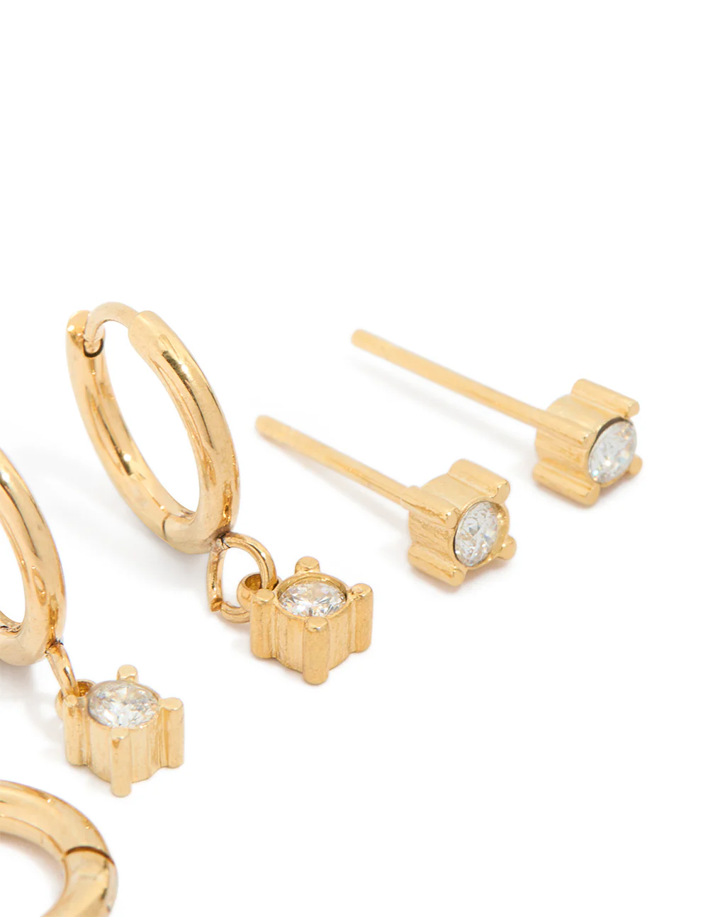 Waterproof Gold Plated Stainless Steel Diamante Earrings 3-Pack - Image 3