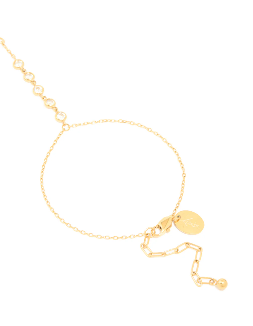 Waterproof Gold Plated Stainless Steel Diamante Fine Hand Chain - Image 2