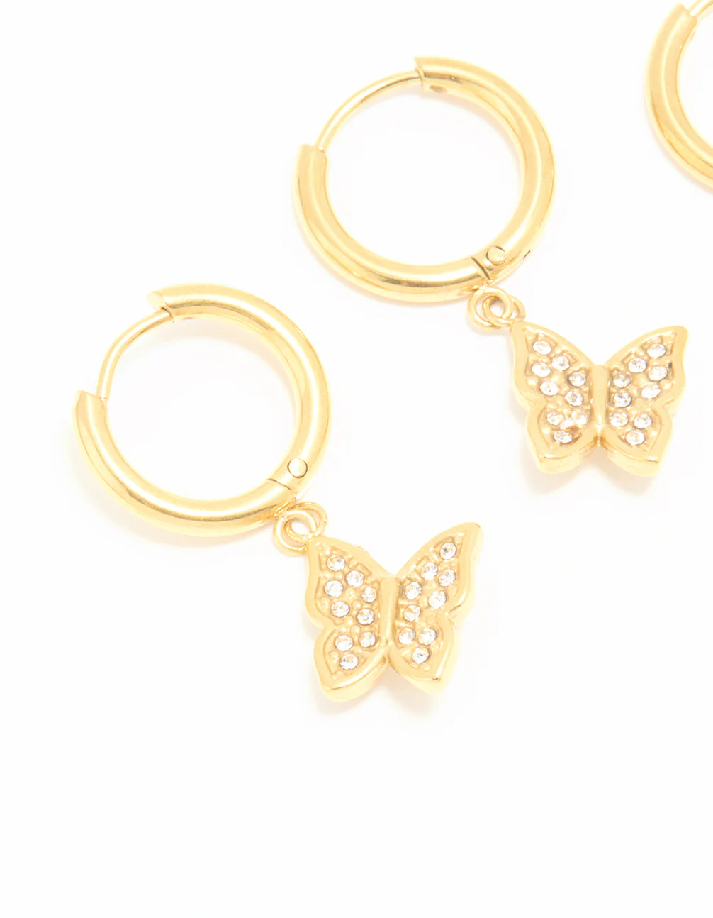 Waterproof Gold Plated Stainless Steel Diamante & Freshwater Pearl Butterfly Huggie Earrings 2-Pack - Image 2