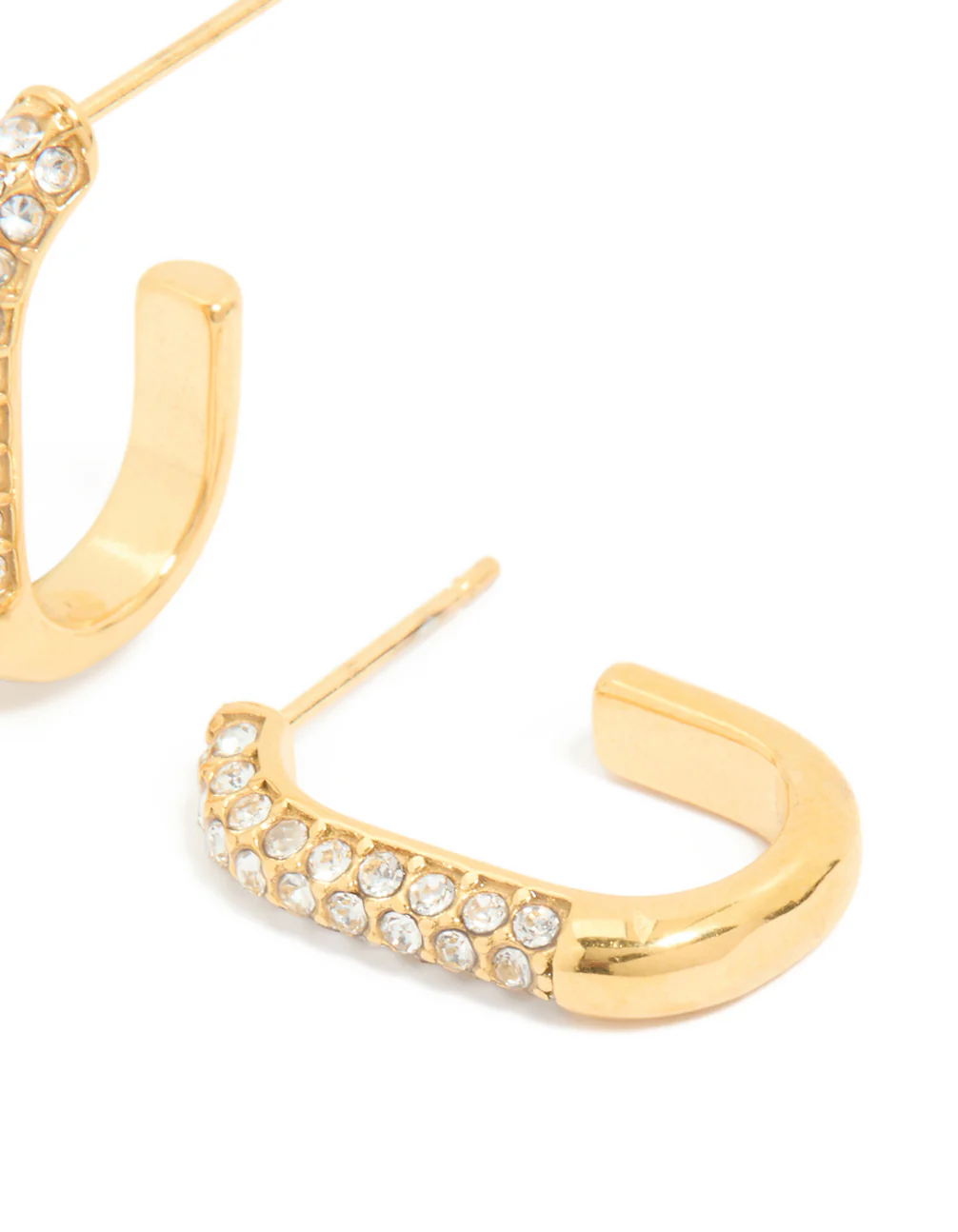 Waterproof Gold Plated Stainless Steel Diamante Half Oval Hoop Earrings - Image 3