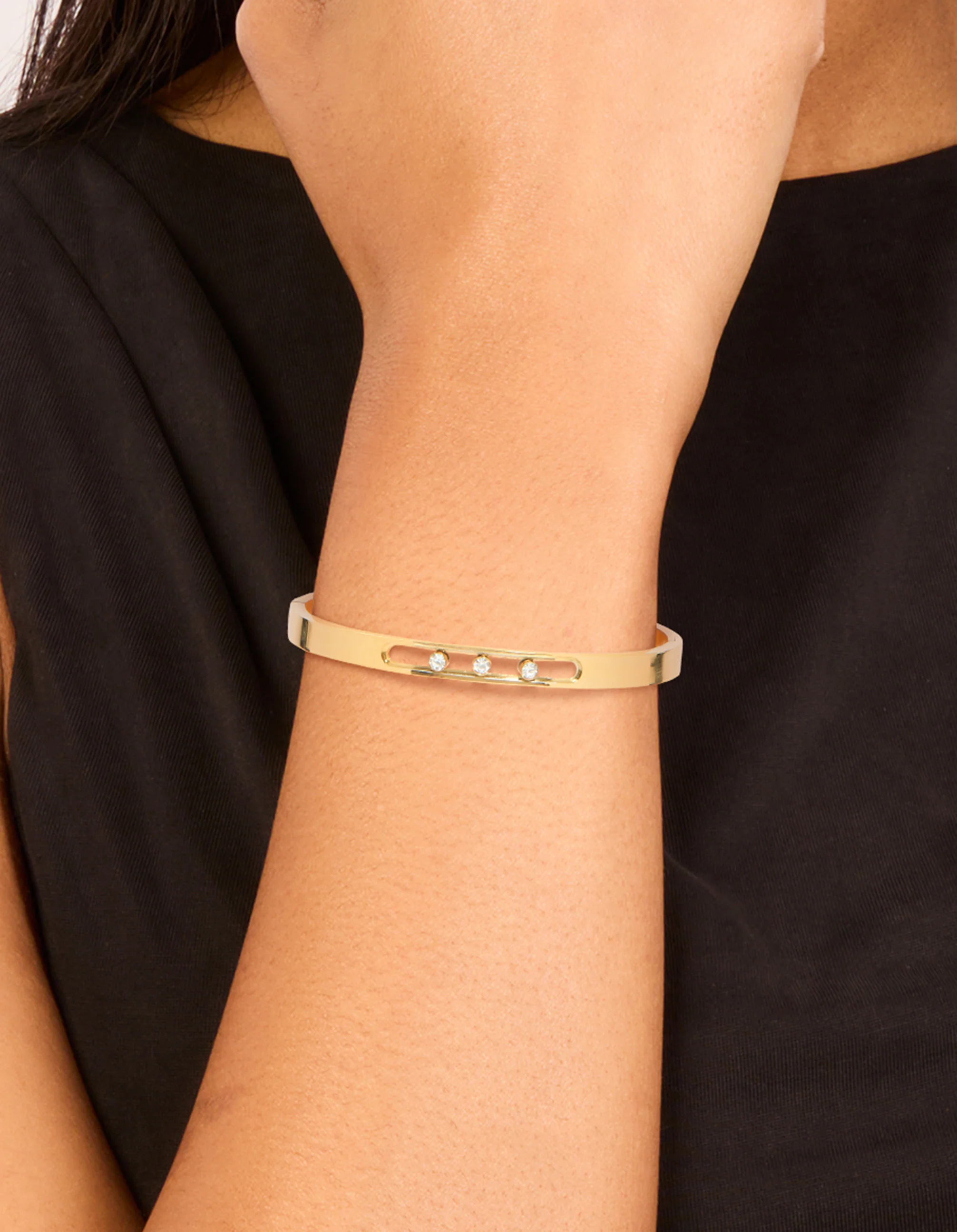 Waterproof Gold Plated Stainless Steel Diamante Hinged Bangle - Image 6