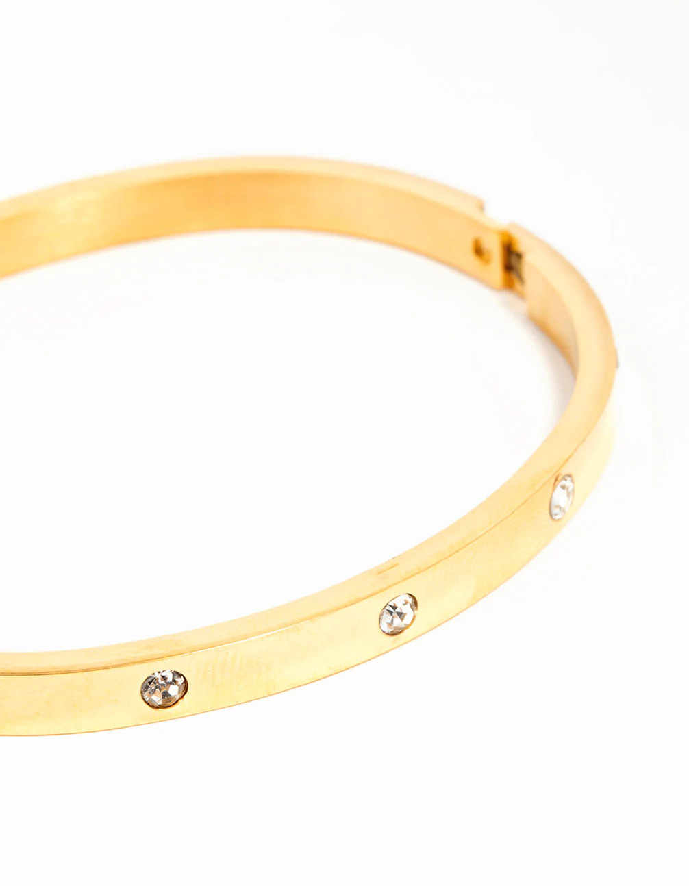 Waterproof Gold Plated Stainless Steel Diamante Hinged Bangle - Image 2