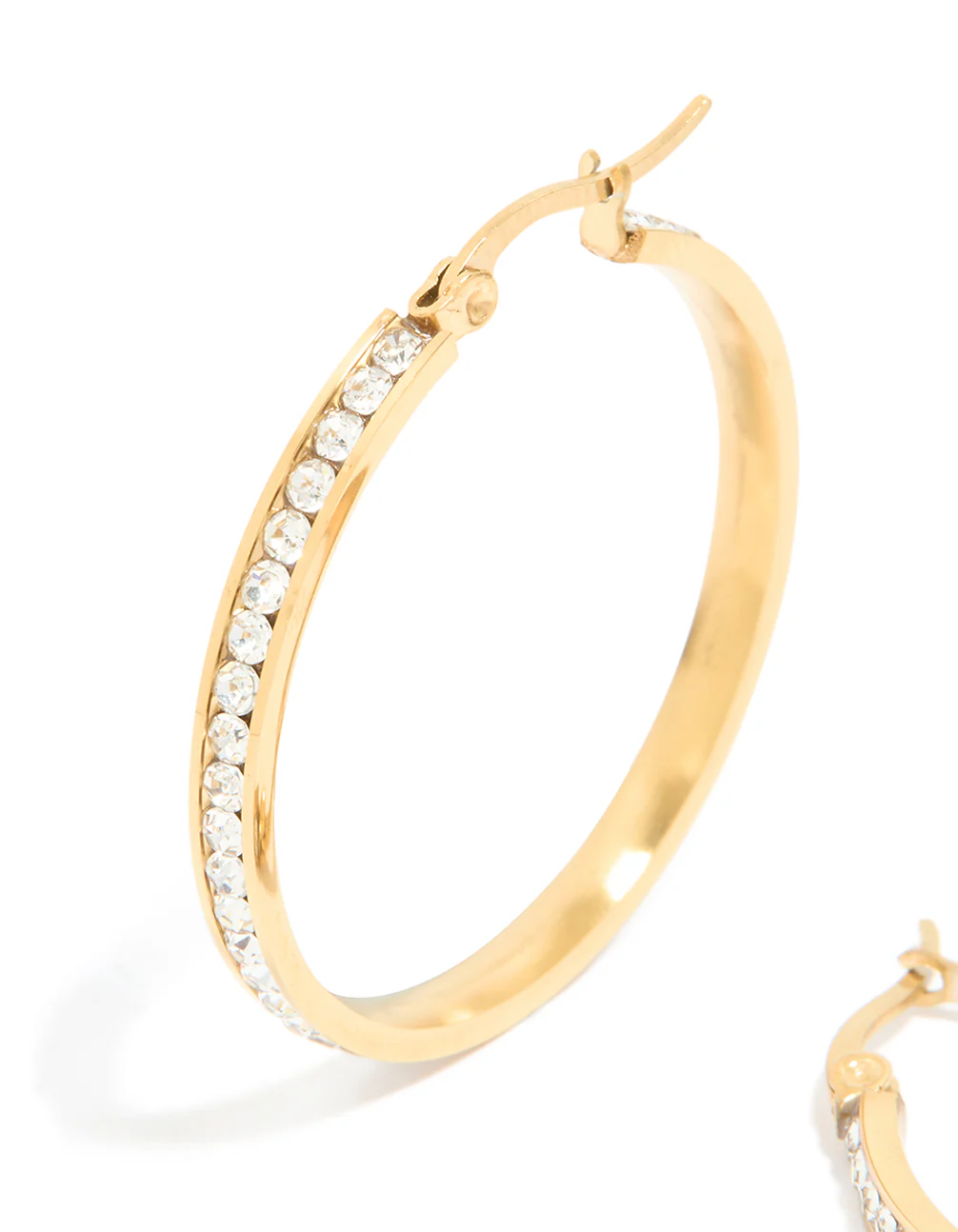 Waterproof Gold Plated Stainless Steel Diamante Hoop Earrings 35 MM - Image 2