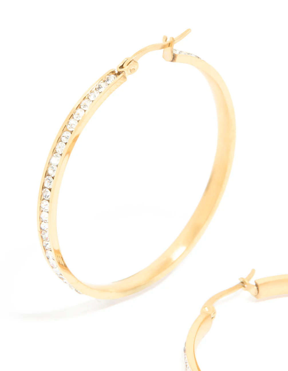 Waterproof Gold Plated Stainless Steel Diamante Hoop Earrings 45 MM - Image 2