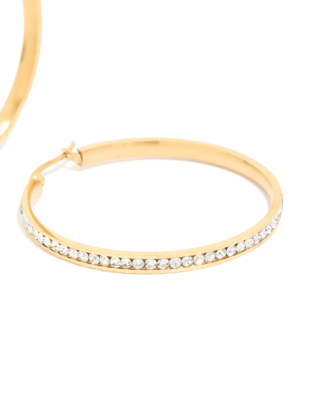 Waterproof Gold Plated Stainless Steel Diamante Hoop Earrings 45 MM - Image 3