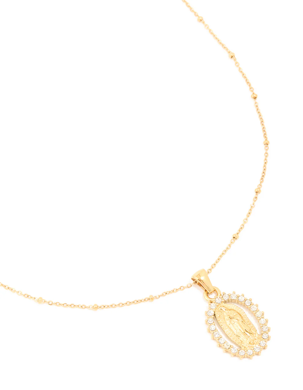 Waterproof Gold Plated Stainless Steel Diamante Mary Pendant Necklace - Image 2