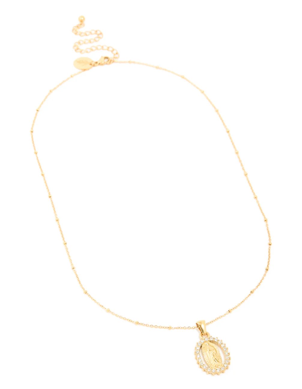 Waterproof Gold Plated Stainless Steel Diamante Mary Pendant Necklace - Image 4