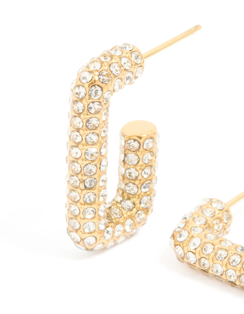 Waterproof Gold Plated Stainless Steel Diamante Pavé Rectangle Hoop Earrings - Image 2