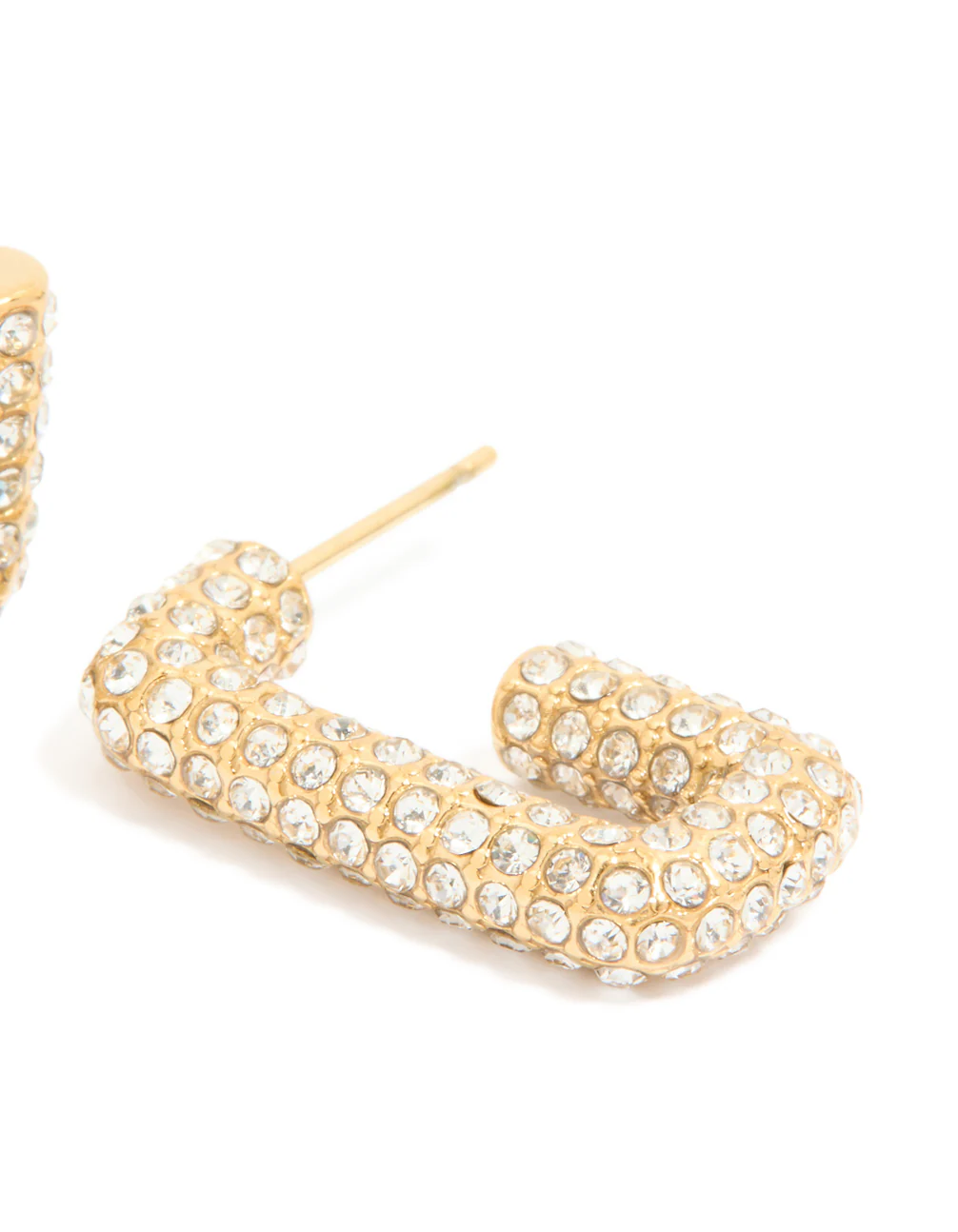 Waterproof Gold Plated Stainless Steel Diamante Pavé Rectangle Hoop Earrings - Image 3
