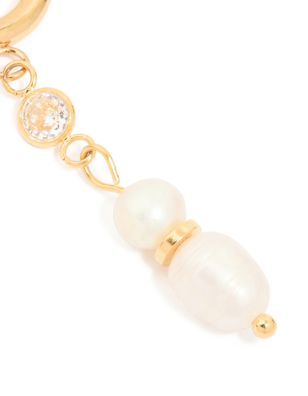 Waterproof Gold Plated Stainless Steel Diamante & Pearl Chain Huggie Earrings - Image 5