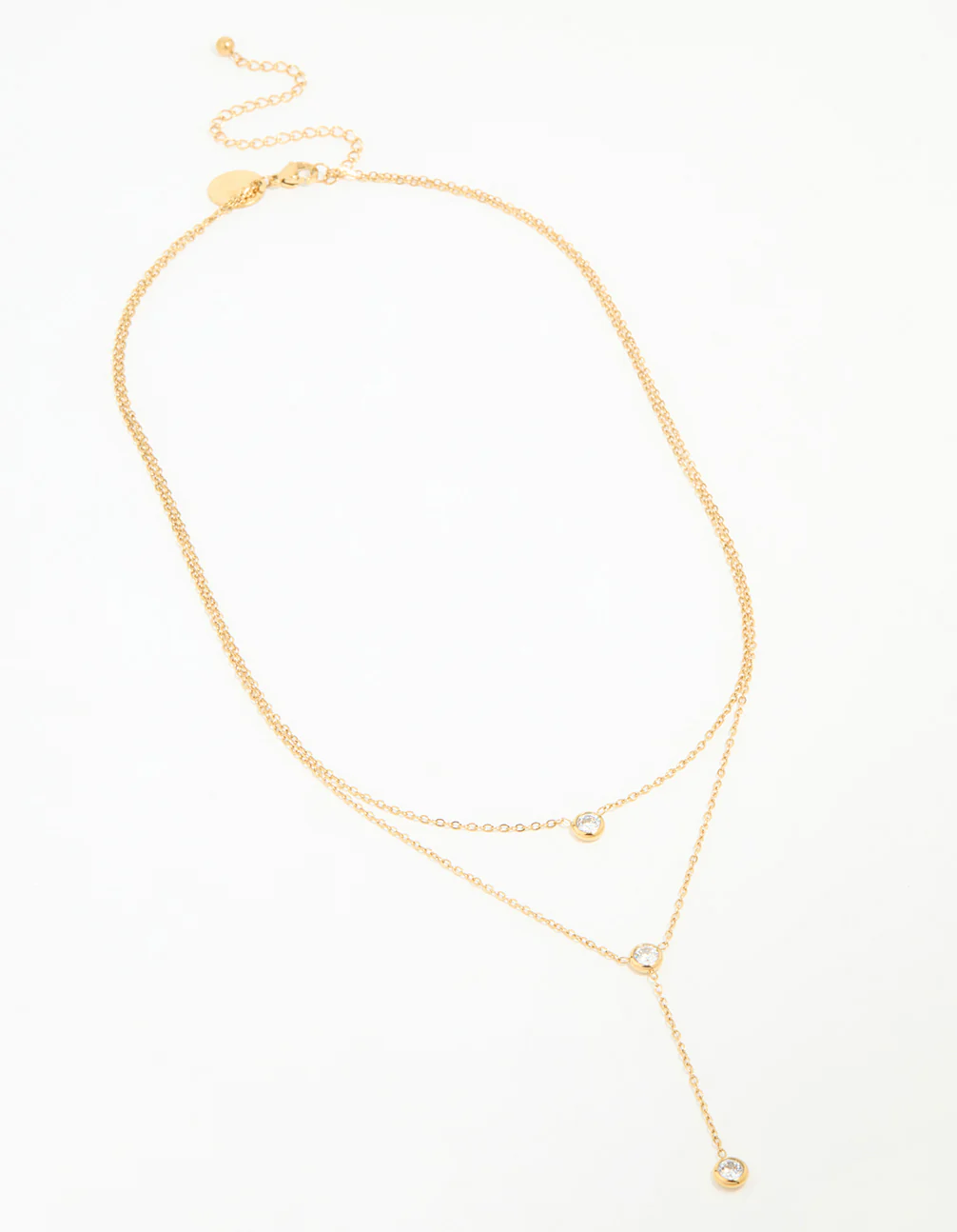 Waterproof Gold Plated Stainless Steel Diamante Pendant Layered Necklace - Image 2