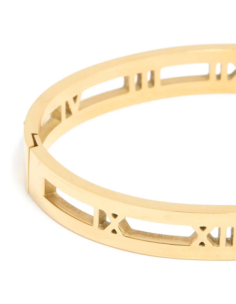 Waterproof Gold Plated Stainless Steel Diamante Roman Numeral Bangle - Image 5