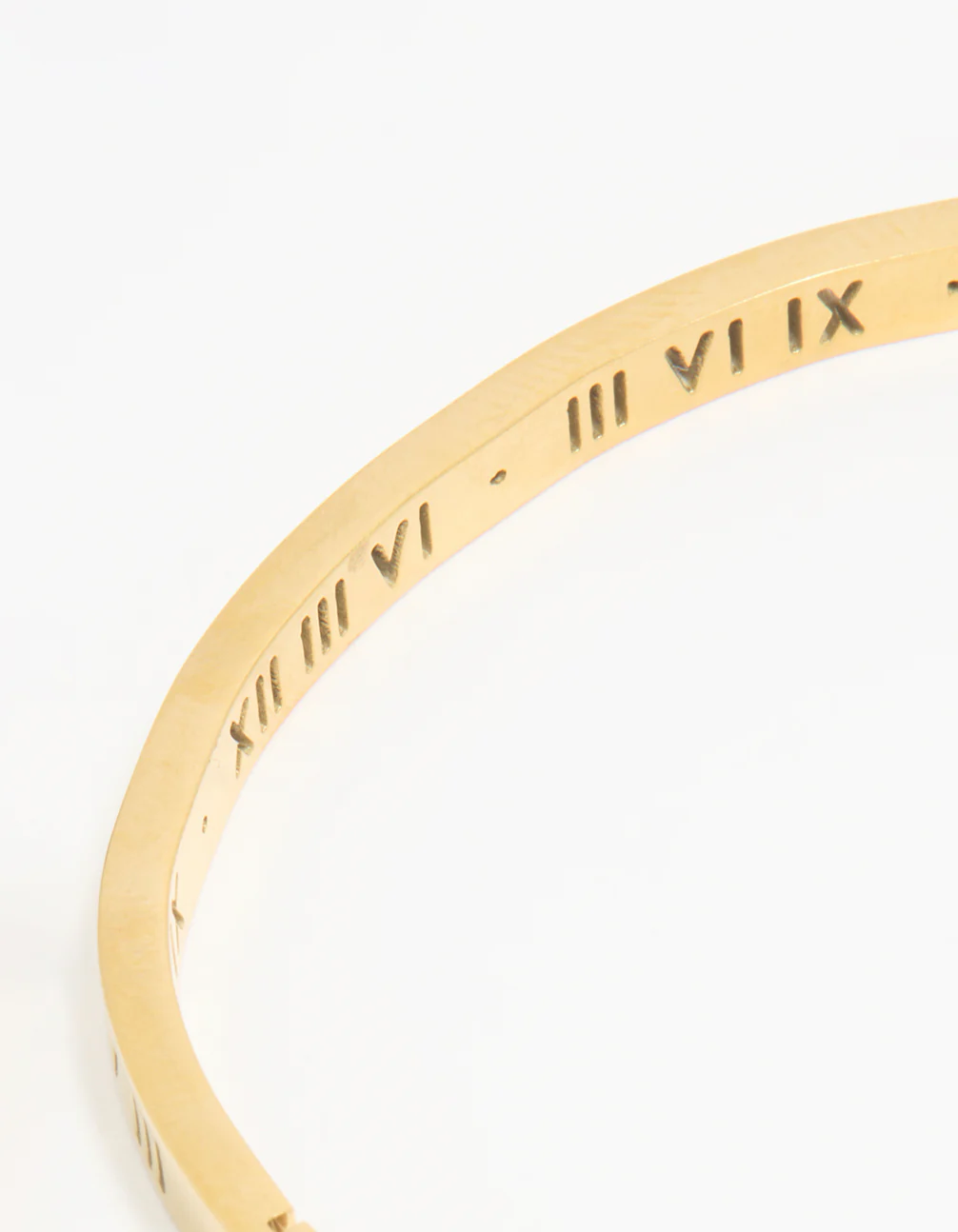 Waterproof Gold Plated Stainless Steel Diamante Roman Numeral Hinge Bangle - Image 3