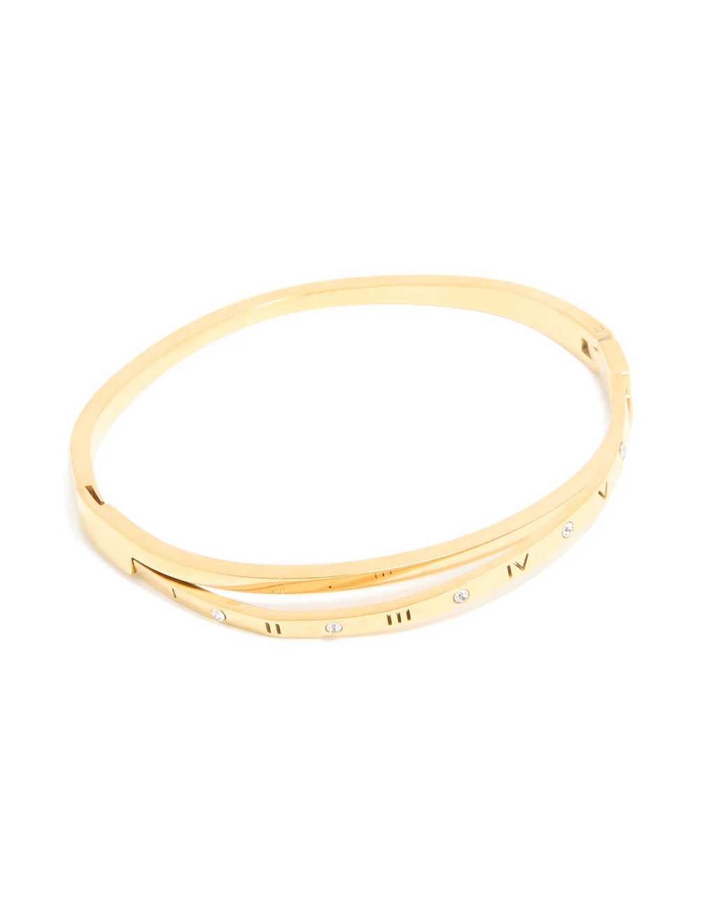 Waterproof Gold Plated Stainless Steel Diamante Roman Numeral Hinged Bangle - Image 2