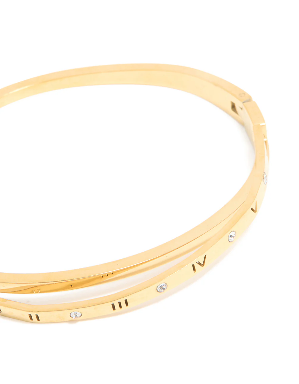 Waterproof Gold Plated Stainless Steel Diamante Roman Numeral Hinged Bangle - Image 4