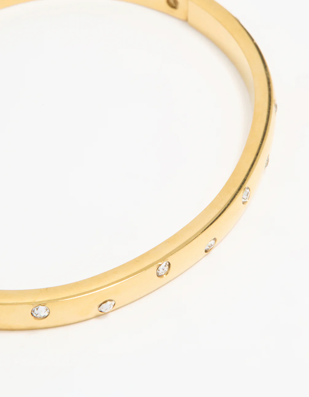 Waterproof Gold Plated Stainless Steel Diamante Smooth Hinged Bracelet - Image 2