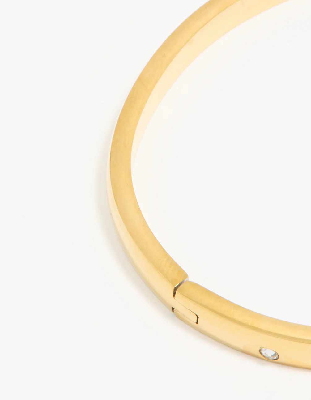 Waterproof Gold Plated Stainless Steel Diamante Smooth Hinged Bracelet - Image 3