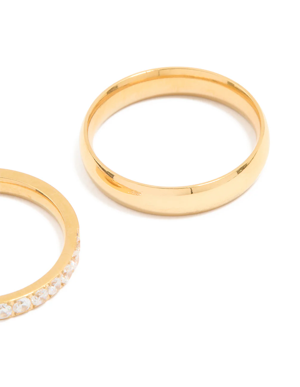 Waterproof Gold Plated Stainless Steel Diamante & Smooth Rings 2- Pack - Image 3