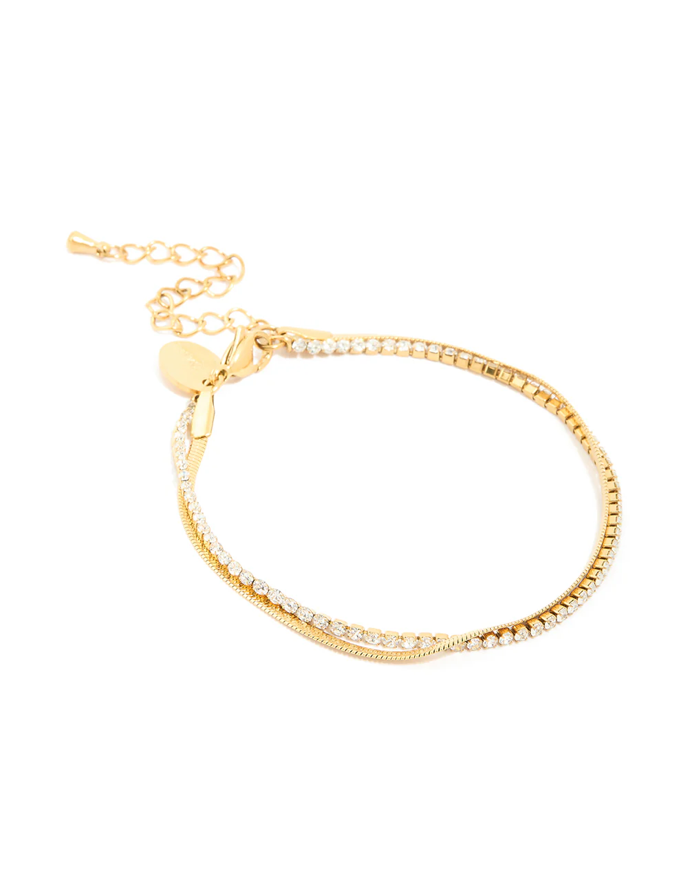 Waterproof Gold Plated Stainless Steel Diamante & Snake Chain Layered Bracelet - Image 2