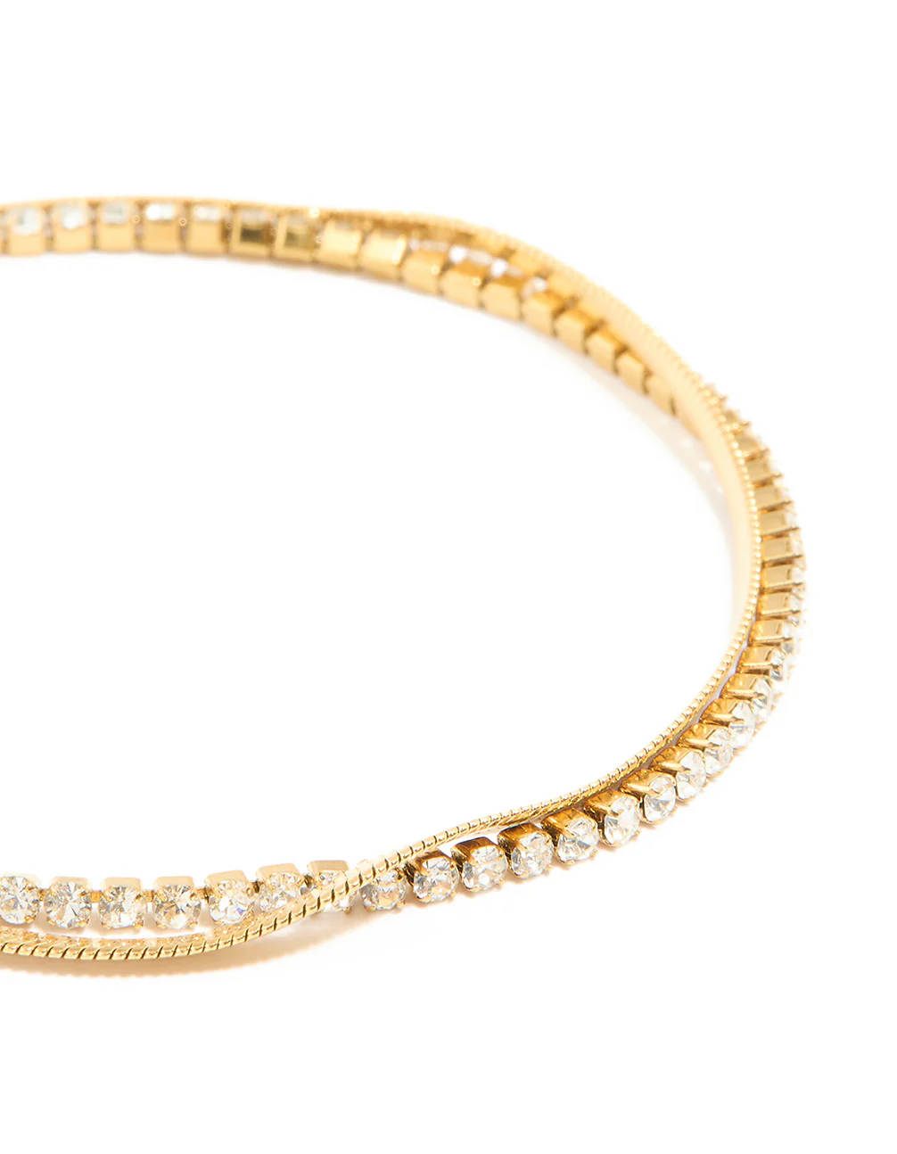 Waterproof Gold Plated Stainless Steel Diamante & Snake Chain Layered Bracelet - Image 4