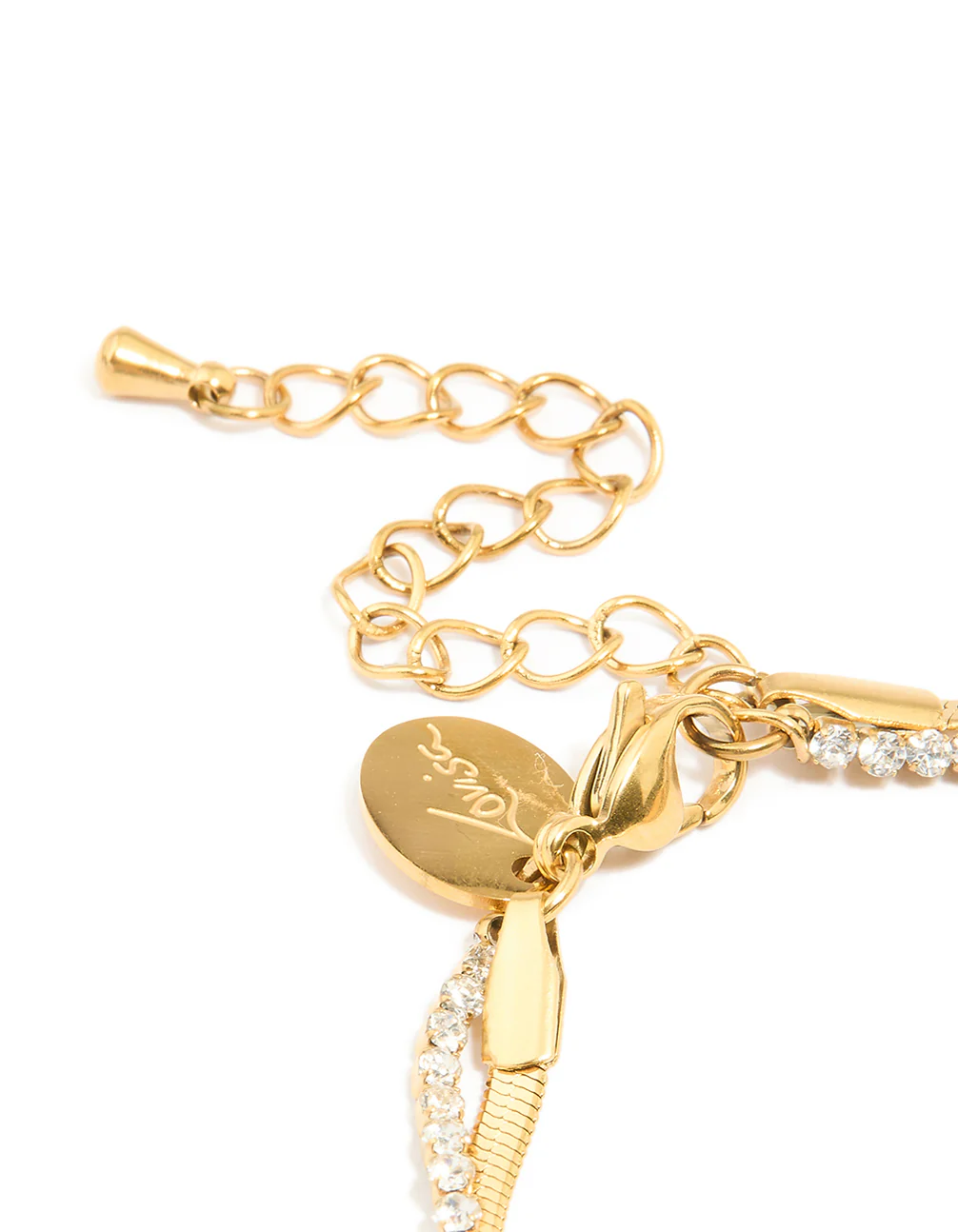Waterproof Gold Plated Stainless Steel Diamante & Snake Chain Layered Bracelet - Image 5