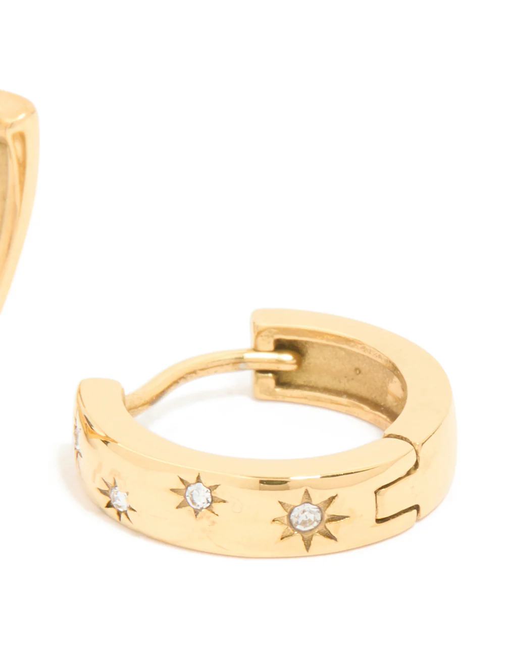 Waterproof Gold Plated Stainless Steel Diamante Star Clicker Hoop Earrings - Image 3