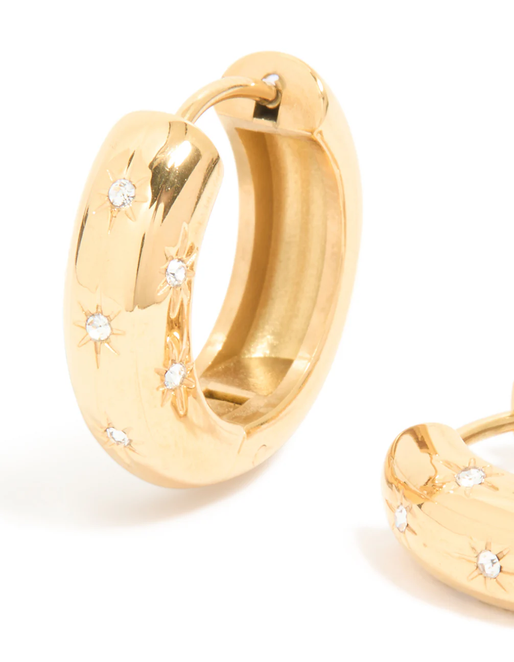 Waterproof Gold Plated Stainless Steel Diamante Star Huggie Earrings - Image 4