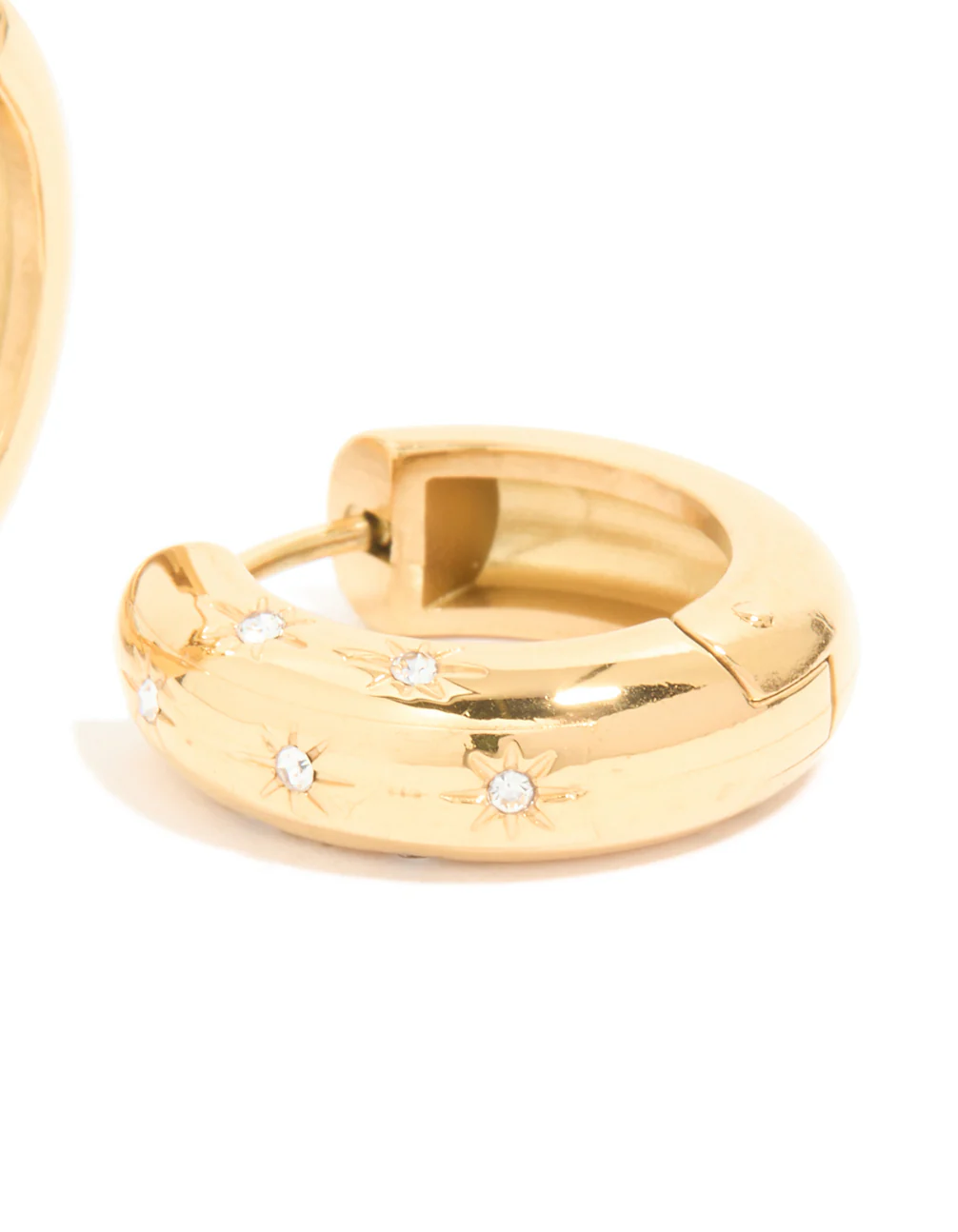 Waterproof Gold Plated Stainless Steel Diamante Star Huggie Earrings - Image 5