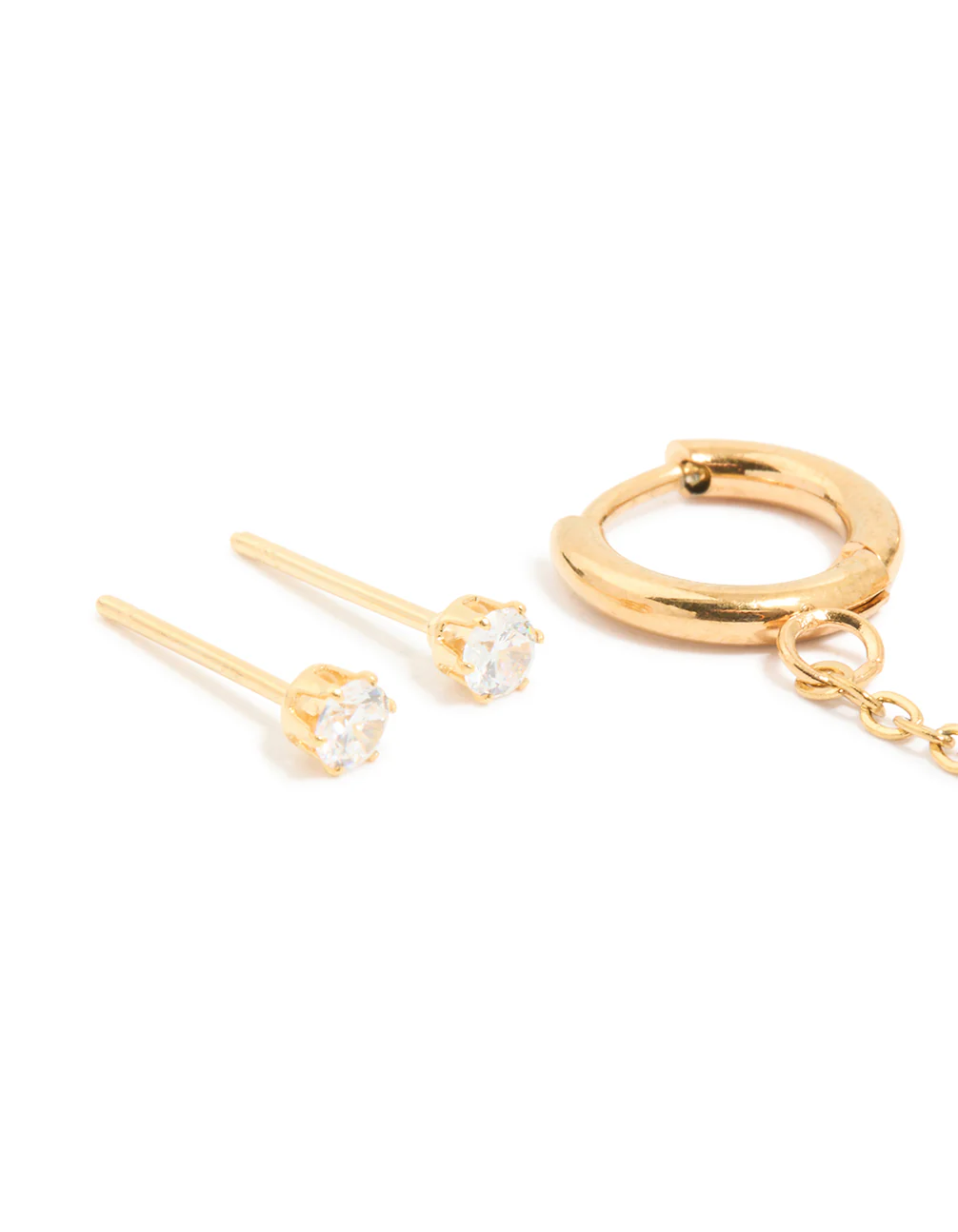 Waterproof Gold Plated Stainless Steel Diamante Stud & Chain Earrings 3-Pack - Image 2