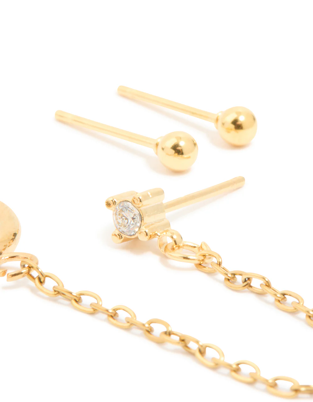 Waterproof Gold Plated Stainless Steel Diamante Stud & Chain Earrings 3-Pack - Image 3