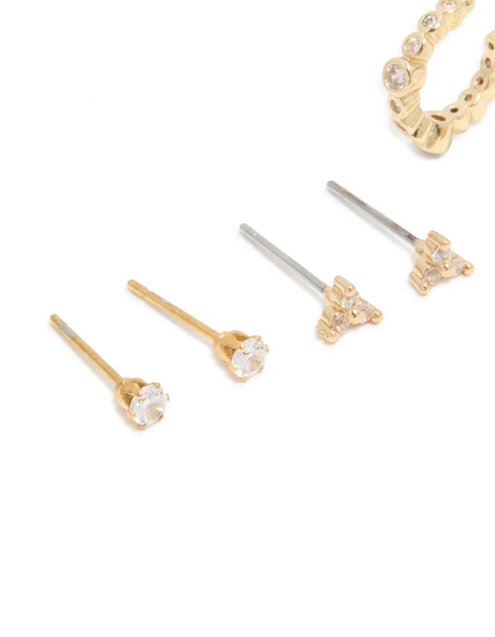 Waterproof Gold Plated Stainless Steel Diamante Stud Earrings 4-Pack - Image 2