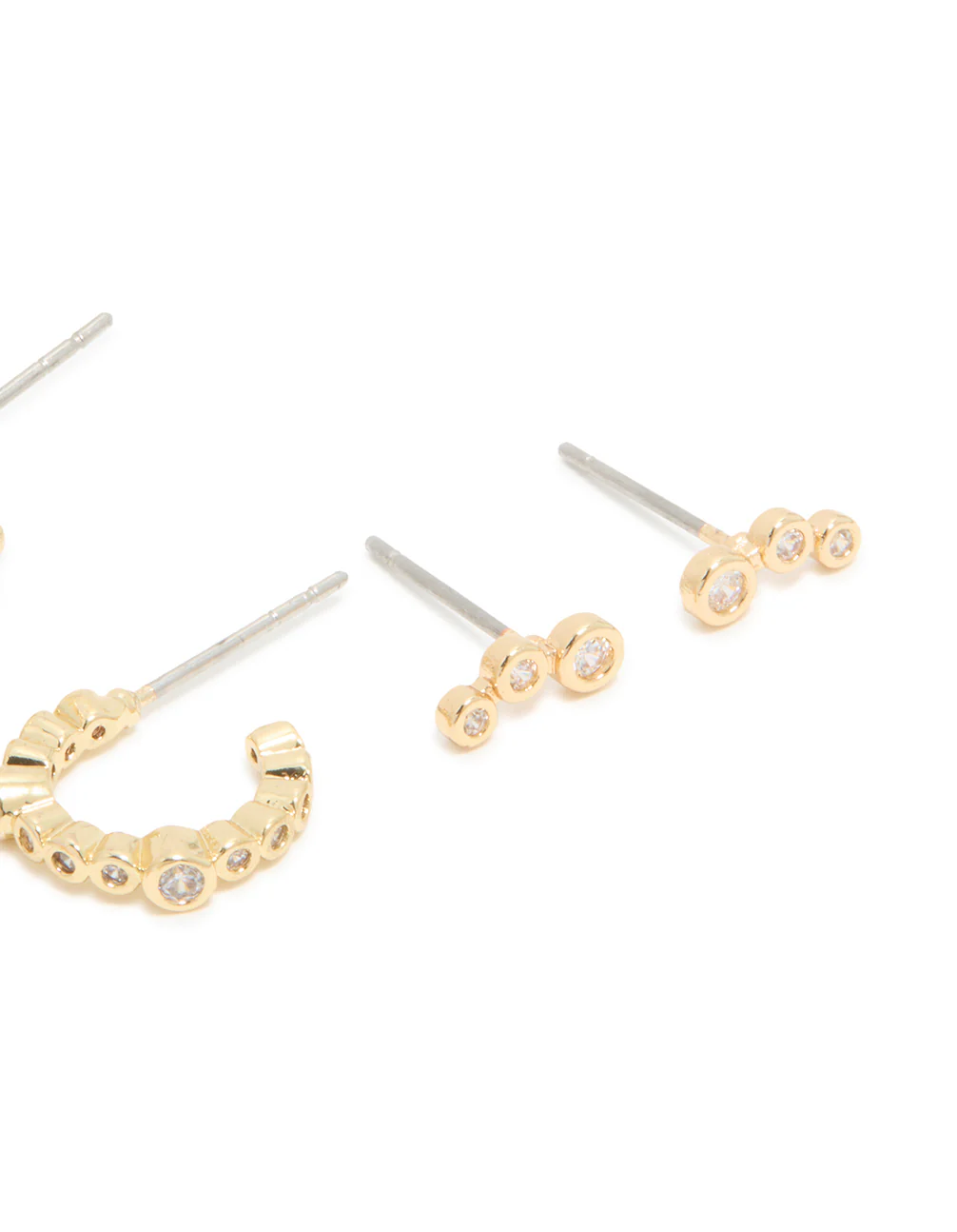 Waterproof Gold Plated Stainless Steel Diamante Stud Earrings 4-Pack - Image 3